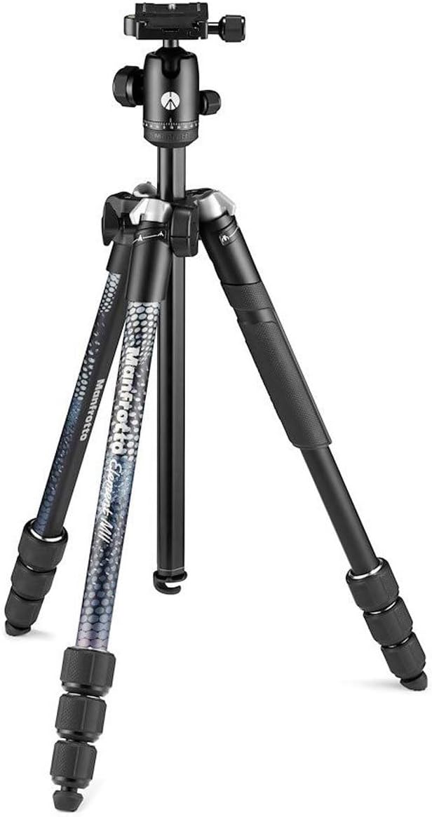 Manfrotto Element MII MKELMII4BK-BH, Lightweight Aluminium Travel Camera Tripod, with Carry Bag, Arca-Compatible Ball Head, 4-Section Legs, Twist Locks, Load up 8kg, for Mirrorless, DSLR,Black