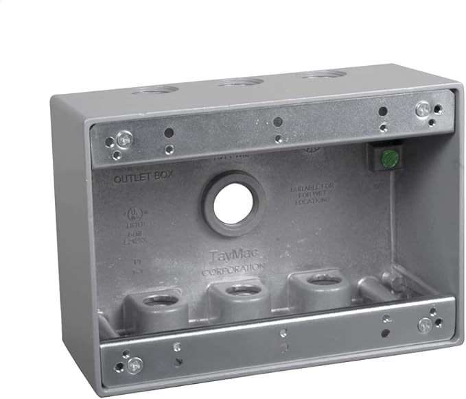 TayMac TB750S 3-Gang Weatherproof Box with Seven 1/2 in. Outlets, Gray