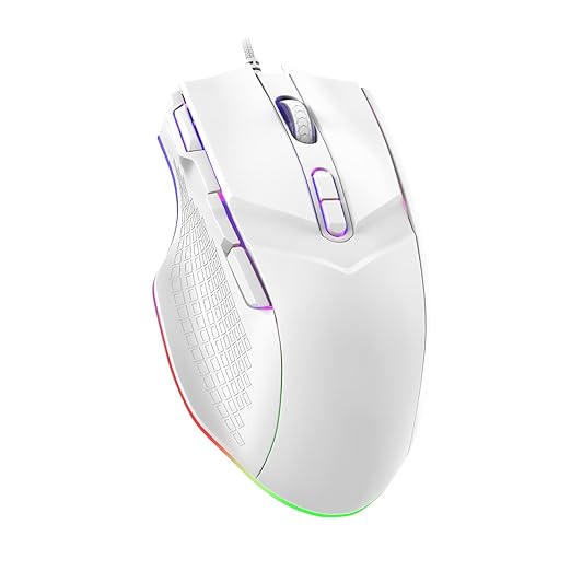 LEWENTECH Gaming Mouse 6 Adjustable DPI Up to 7200 Wired PC Gaming Mouse 8 Programmable Buttons 13 Adjustable RGB LED Modes 1.5 M Drag-Free Paracord Ergonomic Mouse Windows/PC/Mac/Laptop (White)