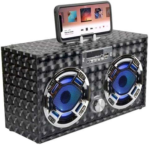 Boombox Speaker with LED Lights – Retro Bluetooth Speaker w/Enhanced FM Radio - Perfect for Home and Outdoor (Black)