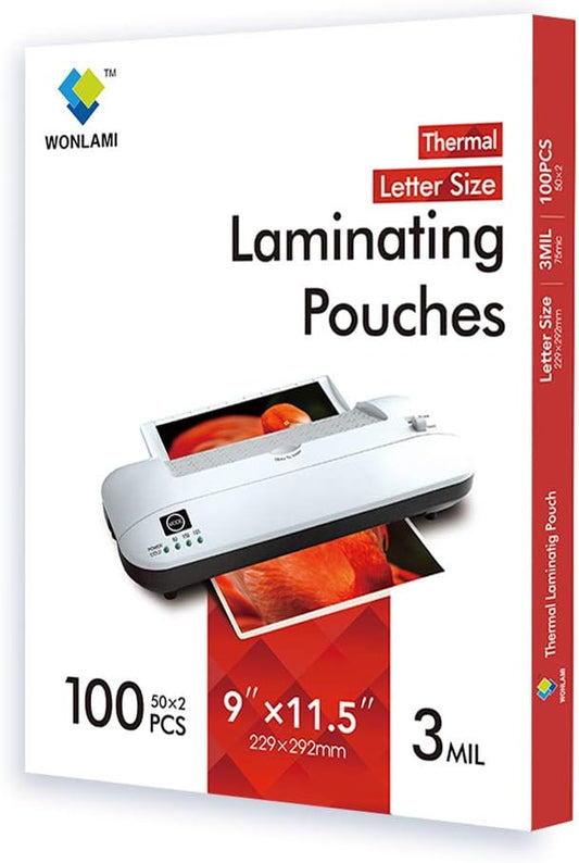 Thermal Laminating Pouches, 3 mil, Letter Size, 9×11.5 inches, 100(50×2) Packs, Used for Laminator Machine by WONLAMI