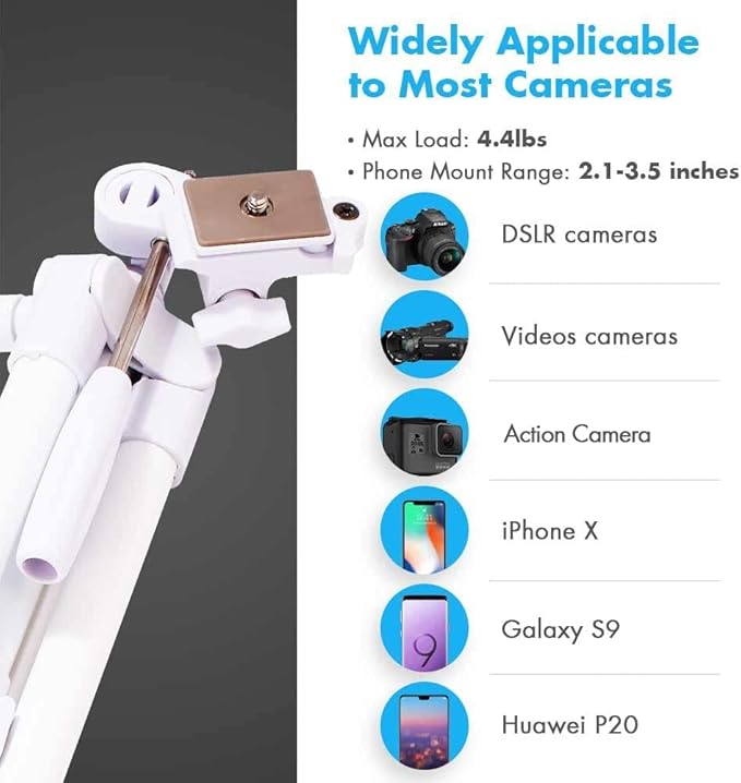 59'' Camera Tripod, Fotopro Portable Tripod for iPhone with Bluetooth Remote, Aluminum Video Camera Tripod for Canon Action Camera with 3-Way Head & Adjustable Phone Mount