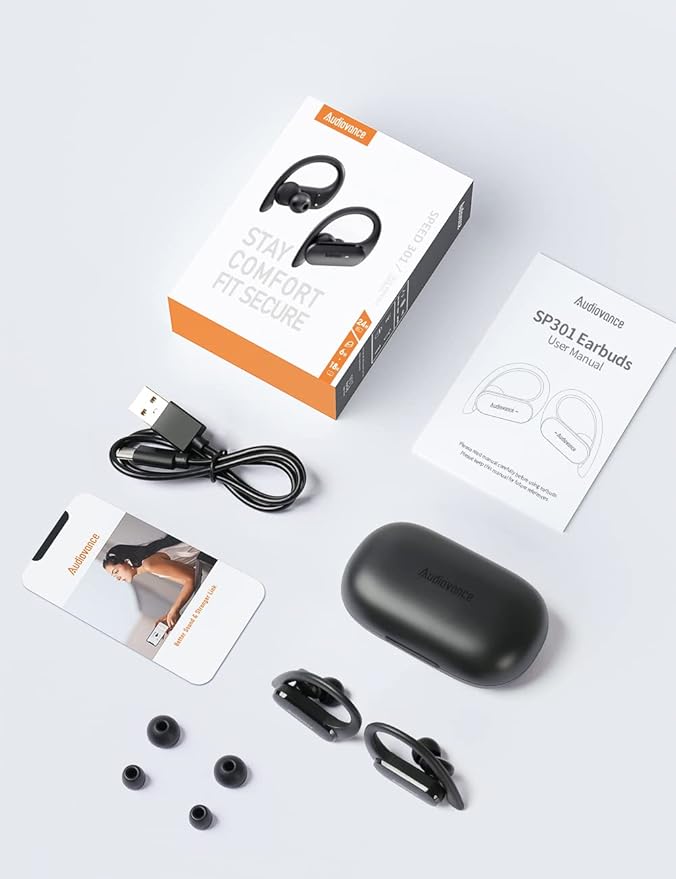 Speed 301 Wireless Earbuds Bluetooth Headphones for Workout Running Sports, Secure & Comfort Fit Ear Buds for iPhone and Android (SP301)