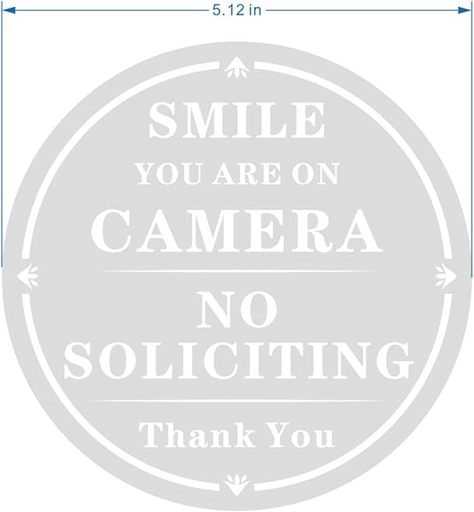 3 Pcs Smile You’re On Camera And No Soliciting Sign for Glass Door, 5.12 Inch Diameter Round, Made of Electrostatic Stickers, Attached to Glass Door Without Glue.(NoSoliciting)