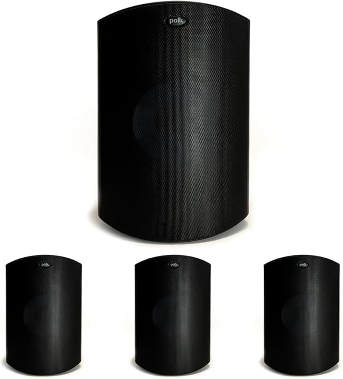 Polk Audio Atrium 8 SDI Flagship Outdoor Speaker (Black) - Use as Single Unit or Stereo Pair, Powerful Bass & Broad Sound Coverage, Withstands Extreme Weather & Temperature (Pack of 4)