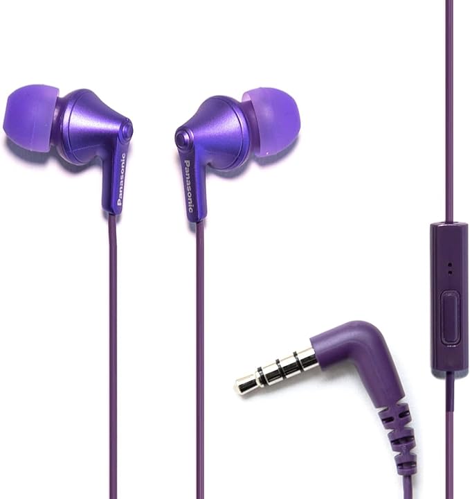 Panasonic ErgoFit Wired Earbuds With Microphone, 3.5mm Jack Headphones with Mic and Call Controller, Ergonomic Custom-Fit Earpieces (S/M/L), for Phones and Laptops - RP-TCM125-VA (Metallic Purple)