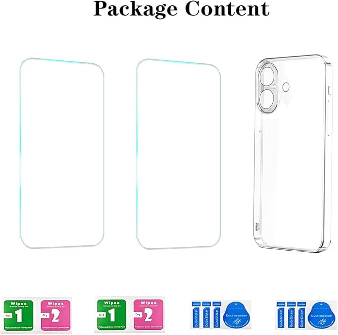 2 Pack Screen Protector for iPhone 16 6.1 inch/NO Auto-Alignment,Tempered Glass Easy Installation and Soft TPU Protective Case (iPhone 16 NO Auto-Alignment)