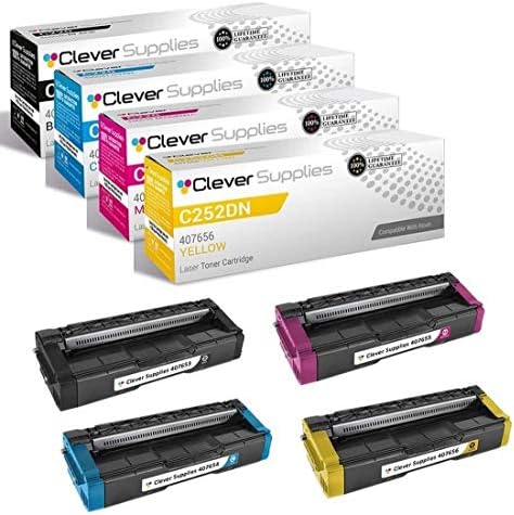 CS Replacement Toner Cartridge Compatible with Ricoh C252DN 407653 Black 407654 Cyan 407655 Magenta 407656 Yellow Color Laser Aficio SP C252DN Aficio SP C252SF 4 Color Set
