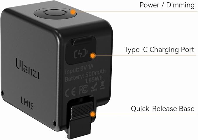 ULANZI LM18 Mini LED Video Light for DJI Pocket 3, 5600K 100Lux Fill Light with Quick AC Mount, 3 Brightness Levels, 500mAh Battery, IPX5 Waterproof, for Action Camera/Pocket 3 Adapter