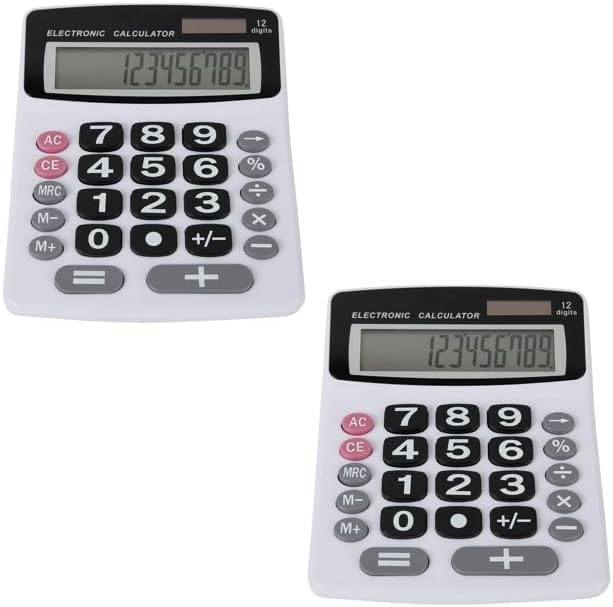 Lily' Home Jumbo 12 Digit, Solar Power, Large LCD Display - Desktop Calculator, Dual Power, Large Button Design, Battery Operation, Easy-to-Read Tilted, for Home, Office, School, Class & Business, 2PK