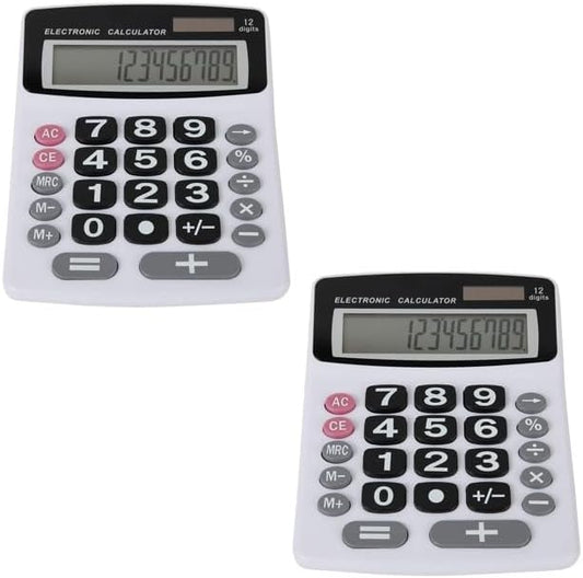 Lily' Home Jumbo 12 Digit, Solar Power, Large LCD Display - Desktop Calculator, Dual Power, Large Button Design, Battery Operation, Easy-to-Read Tilted, for Home, Office, School, Class & Business, 2PK