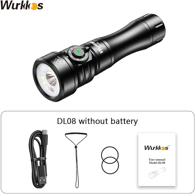 Wurkkos DL08 Dive Light, 3600 Lumens Rechargeable Scuba Underwater Lights with Red and UV Light, IP68 Underwater Video with Infinite Brightness Adjustment and 5000mAh Battery for Night Diving