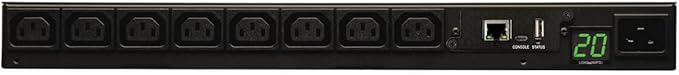 Tripp Lite Monitored PDU, 8 Outlets (C13), 208/220/230/240V, C20/L6-20P Adapter, 3.2-3.8kW, 8 ft. Cord, 1U Rack-Mount Single-Phase PDU, TAA (PDUMNH20HV)