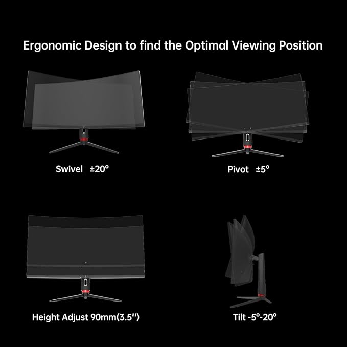 KTC 34 Inch Curved Ultrawide Gaming Monitor, 21:9, 3440x1440p 165Hz 1ms, 1500R Curved Monitor, Freesync G-sync Compatible, HDMI 2.0 x2 & DP1.4 x 2, Height/Tilt/Swivel/Pivot, H34S18S