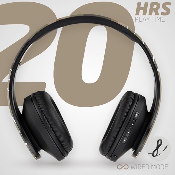 PowerLocus Bluetooth Over-Ear Headphones, Wireless Stereo Foldable Headphones Wireless and Wired Headsets with Built-in Mic, Micro SD/TF, FM for iPhone/Samsung/iPad/PC (Camo)