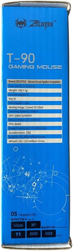 zelotes T90 Gaming Mouse 9200 DPI, 8 Programmable Buttons Multi-Modes LED Lights USB Gaming Mice, Weight Tuning for Laptop, Desktop, PC,- Black