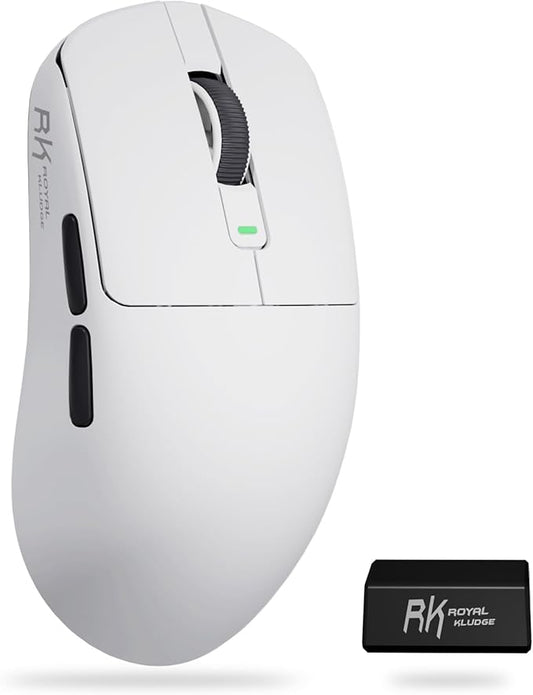 RK ROYAL KLUDGE RK M3 Gaming Mouse with 42000 DPI PAW3950 Optical Sensor 47g Lightweight Tri-Mode 2.4G/USB-C/Bluetooth Wireless Mouse 8000Hz Polling Rate with 5 Programmable Buttons White