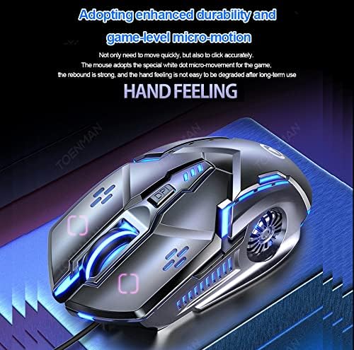 Gaming Mouse Wired,6 Buttons, 4 Adjustable DPI Up to 3200 DPI, 7 Circular & Breathing LED Light, Multifunction Wired Mouse Used for Games and Office (Black)