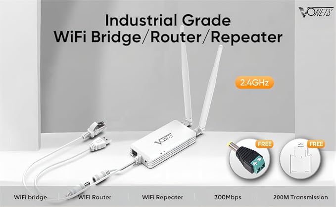 Vonets VAP11S Mini Repeater/Wireless Bridge Ethernet/WiFi Router 2.4GHz Industrial with 2 RJ45 Ethernet Ports and 2 External Antennas, Great Partner for Electronic Scale, PLC, DVR