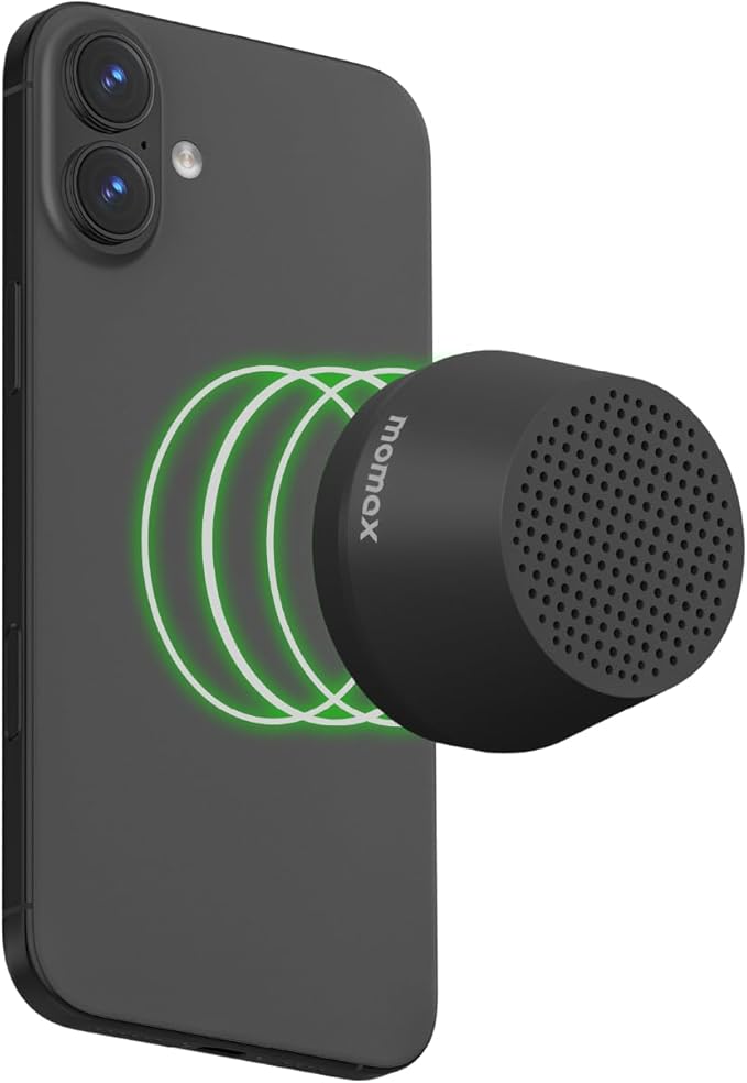 MOMAX Mini Portable Bluetooth Speaker - Magnetic Waterproof Speaker with Balanced Sound, 12H Playtime, Indoor Speaker True Wireless Stereo Pairing for Home, Bedroom, Bathroom, Gift Ideas, Black