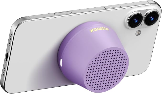 MOMAX Mini Portable Bluetooth Speaker - Magnetic Waterproof Speaker with Balanced Sound, 12H Playtime, Indoor Speaker True Wireless Stereo Pairing for Home, Bedroom, Bathroom, Gift Ideas, Purple