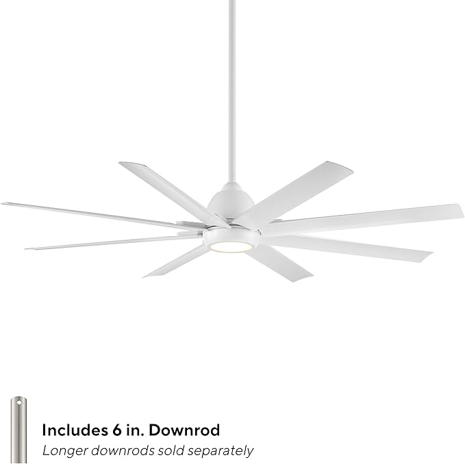 WAC Smart Fans Mocha XL Indoor and Outdoor 8-Blade Ceiling Fan 66in Matte White with 3000K LED Light Kit and Remote Control works with Alexa and iOS or Android App