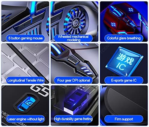 Gaming Mouse Wired,6 Buttons, 4 Adjustable DPI Up to 3200 DPI, 7 Circular & Breathing LED Light, Multifunction Wired Mouse Used for Games and Office (Black)