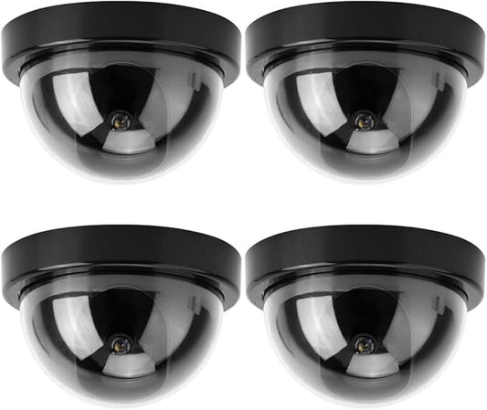 Simulated Security Camera Fake,Outdoor Camera Dummy Security Cameras Fake D,Surveillance Cameras 4Pcs Dome Simulation Camera CCTV Dummy Fake Security Camera with Flashing Led Light(White)(Black)