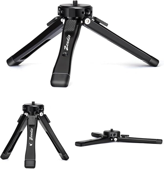 Zeadio Heavy Duty Mini Metal Tripod Stand - Universal Small Table Tripod for Camera, Gimbal, Action Cam, Camcorder, Microphone, LED Light, etc(40kg/88lb Load)