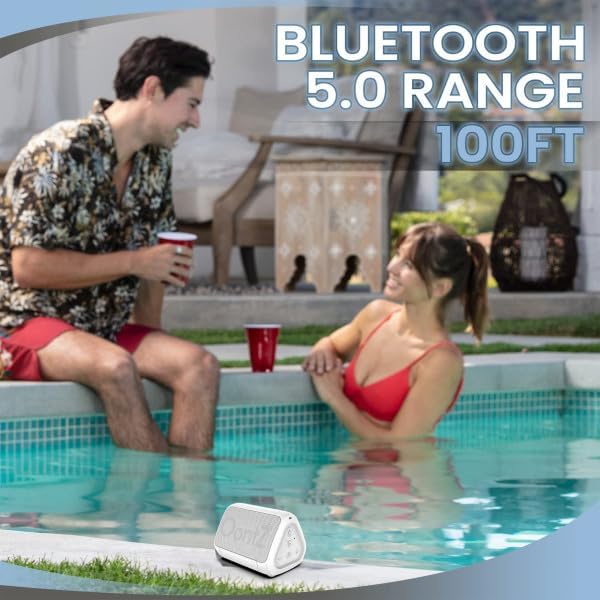 Angle Solo Portable Speaker - IPX5 Water-Resistant 5.0 Bluetooth Speaker with 100Ft Wireless Range and up to 10Hrs Playtime by OontZ (White)