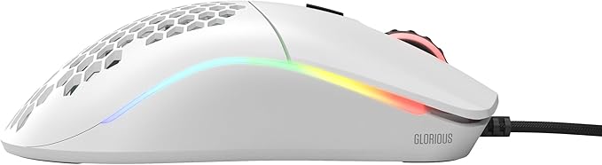 Glorious Model O- (Minus) Compact Wired Gaming Mouse - 58g Superlight Honeycomb Design, RGB, Pixart 3360 Sensor, Ambidextrous, Omron Switches - Matte White