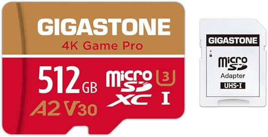 [5-Yrs Free Data Recovery] GIGASTONE 512GB Micro SD Card, Game Pro, MicroSDXC Memory Card for Nintendo-Switch 1, GoPro, Action Camera, DJI, 4K UHD Video, up to 100/60 MB/s, UHS-I U3 A2 V30 C10