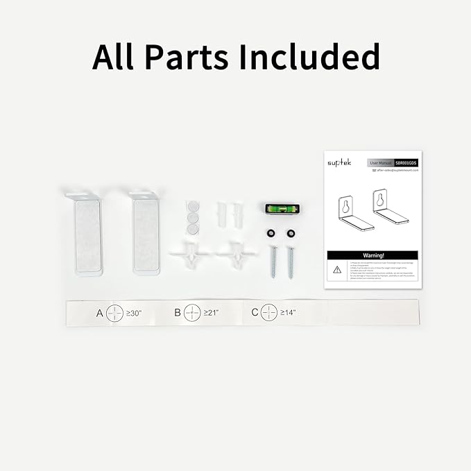 suptek Soundbar Wall Mount Shelf – Wall Mount Bracket for Sony, Samsung, Vizio, LG, Sonos Sound Bars – Under TV Mounting, Space-Saving Design, White (SBR001GDSW)