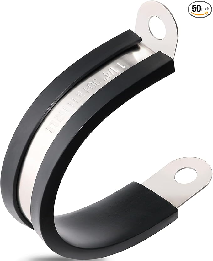 50PCS Cable Clamps 1-1/4 Inch 304 Stainless Steel Cable Clamps Rubber Coated Cushioned Insulated Cable Clamp,Automotive Wire Clamps,Pipe Clamps,Metal Clamp for Tube,Wire Cord Installation(32mm)