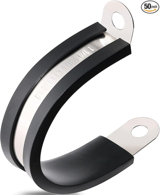 50PCS Cable Clamps 1-1/4 Inch 304 Stainless Steel Cable Clamps Rubber Coated Cushioned Insulated Cable Clamp,Automotive Wire Clamps,Pipe Clamps,Metal Clamp for Tube,Wire Cord Installation(32mm)