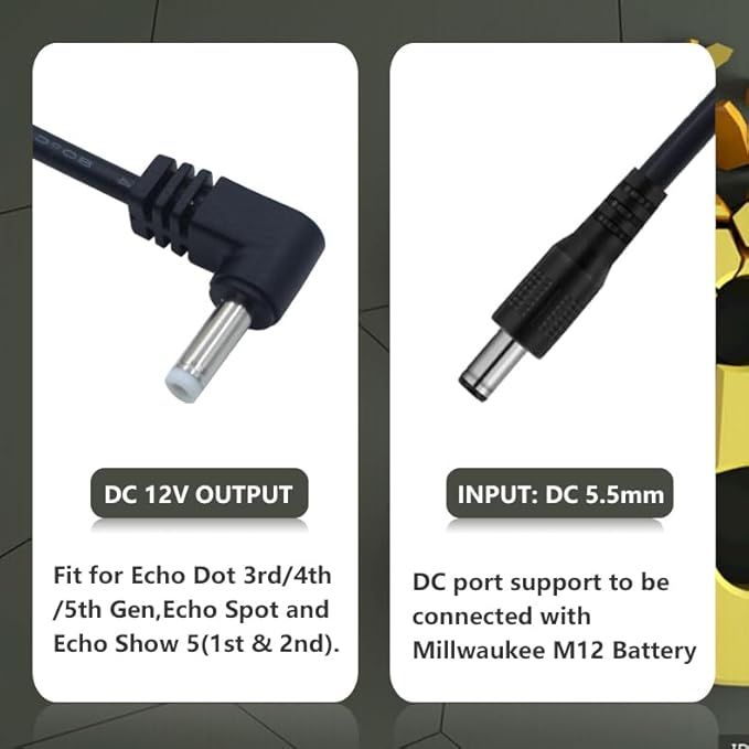 DC to DC Charger Adapter Cable for Echo Dot 3rd/4th/5th Gen, Echo Dot 3rd/4th Gen with Clock Kids,Echo Spot (Black - DC to DC)