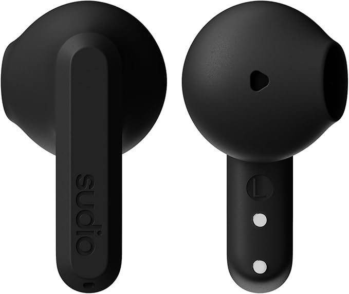 Sudio A3 All-Day Wireless Earbuds – 25H Playtime, Bluetooth 5.4, Sweat & Splashproof, Balanced Sound, Clear Calls with Enhanced Mics, USB-C Charging, Made from Recycled Plastics (Black)