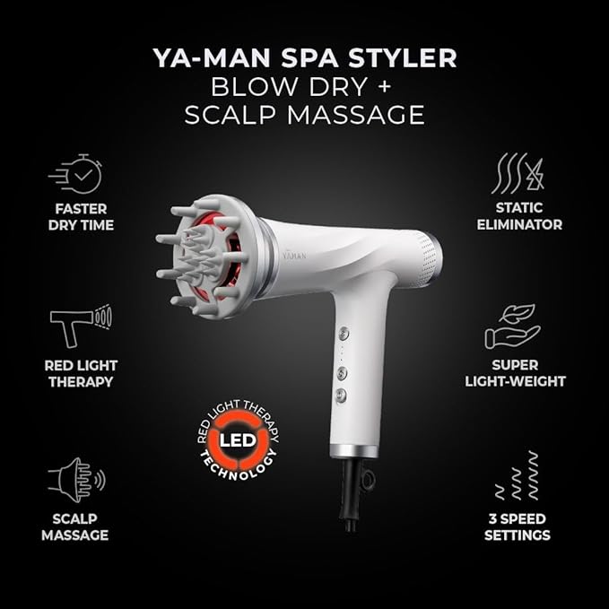 Blow Dryer with Scalp Massager for Hair Growth, Ionic Reset Technology, Hair Dryer with Diffuser Attachment - Quiet, Lightweight, and Powerful for Women (White)