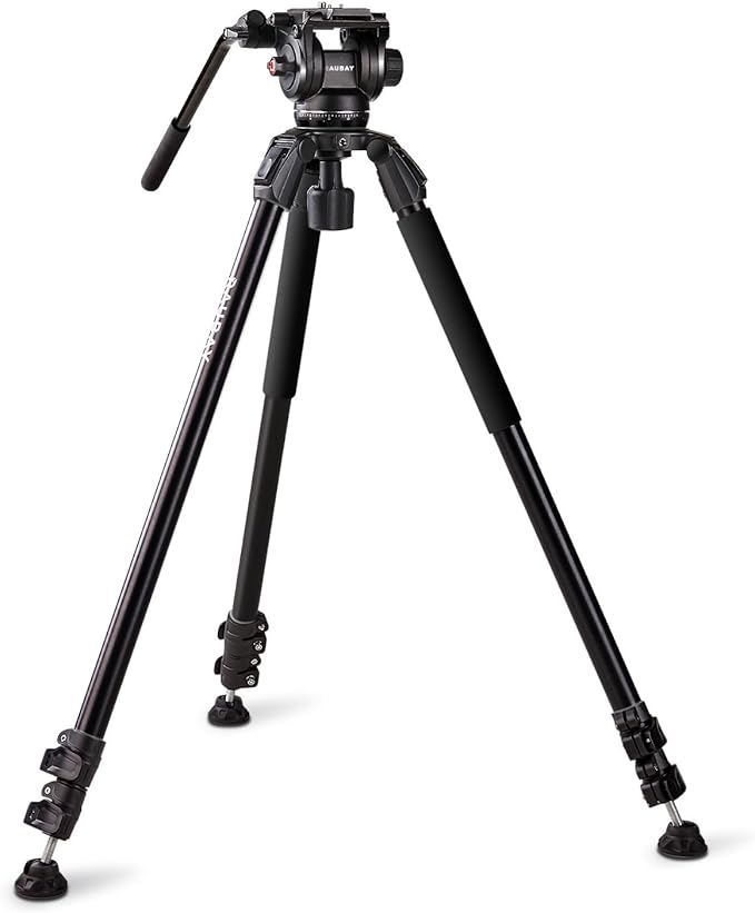 RAUBAY 70.8" Video Camera Tripod, Heavy Duty Tripods Stand with 360° Pan & 165° Tilt Fluid Head, 75mm Bowl Base, Aluminum Single Tube Legs, QR Plate, Max. Load 17.6lb for DSLR Camera, Camcorder (DV-3)