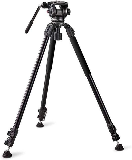 RAUBAY 70.8" Video Camera Tripod, Heavy Duty Tripods Stand with 360° Pan & 165° Tilt Fluid Head, 75mm Bowl Base, Aluminum Single Tube Legs, QR Plate, Max. Load 17.6lb for DSLR Camera, Camcorder (DV-3)
