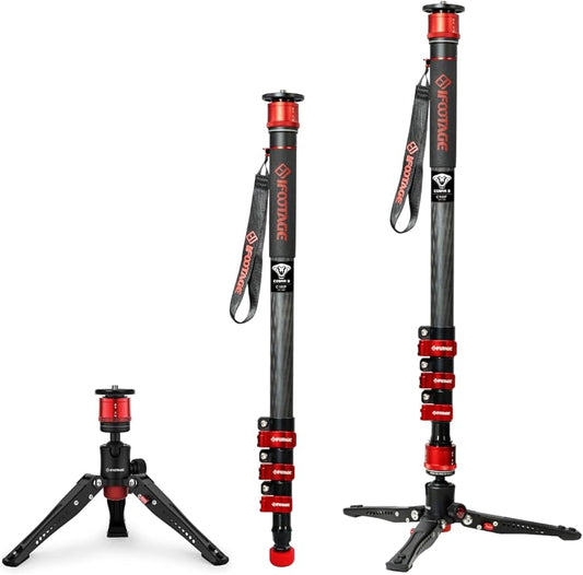 IFOOTAGE 71" Carbon Fiber Monopod Cobra 3 C180F, Camera Monopod Lightweight for Travel, Professional Video Monopod with Tripod Base, Max Load 10KG