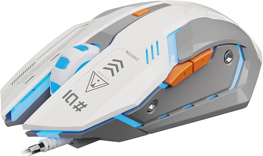 EWEADN G10 Wired Gaming Mouse, Computer Mouse with RGB Backlit, 3200 DPI Adjustable, Quiet Clicks, Ergonomic Mouses with 6 Buttons and 4.2FT Cord, USB Wired Mouse for PC/Win/Laptop, Gray-White