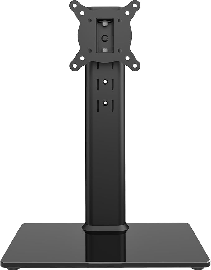 Universal Swivel TV Stand/Base Table Top TV Stand for 13 to 32 inch TVs with 100 Degree Swivel, 4 Level Height Adjustable, Heavy Duty Tempered Glass Base, Holds up to 77lbs, HT07B-001