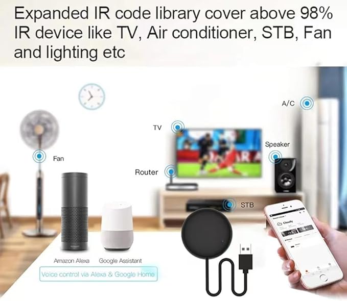 Tuya Smart WiFi IR Remote Control for TV DVD Air Conditioner AUD,All in One Infrared Universal Remote Controller,Compatible with Alexa Google Home (Black IR)