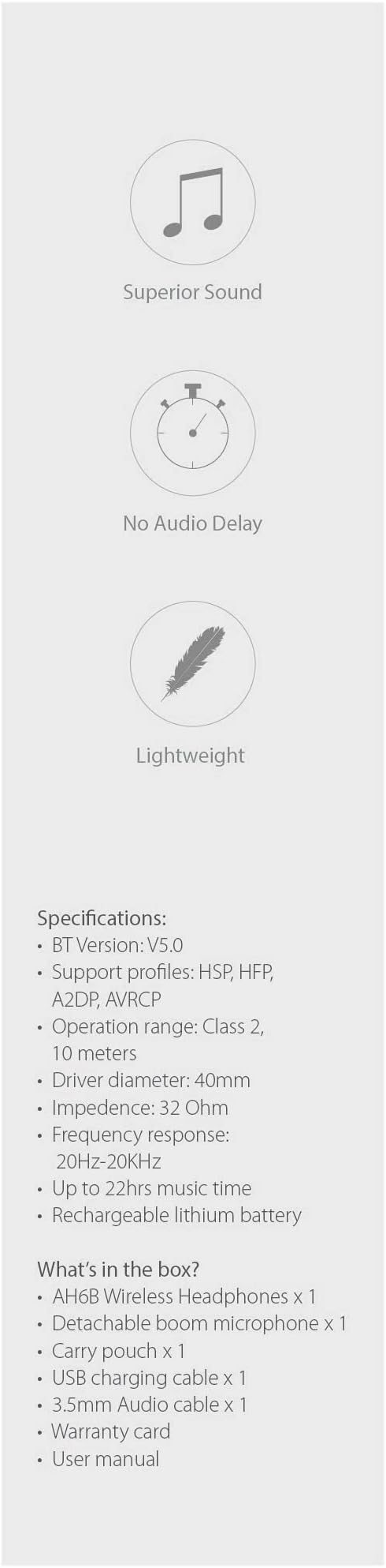 Avantree AH6B - Bluetooth On Ear Headphones with Detachable Mic for Work in Office or at Home, Premium Sound, 22 Hrs Playtime, Soft Padding, Lightweight, Wireless & Wired for Phone PC Laptop, Black