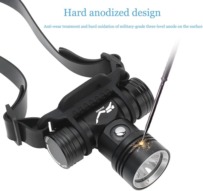 WINDFIRE Scuba Diving Headlamp, Rechargeable Dive Light, IPX8 Waterproof Underwater Headlight with 3 Modes & Power Indicator, High Lumen, Long Runtime, Diving Torch for Snorkeling, Cave Exploration