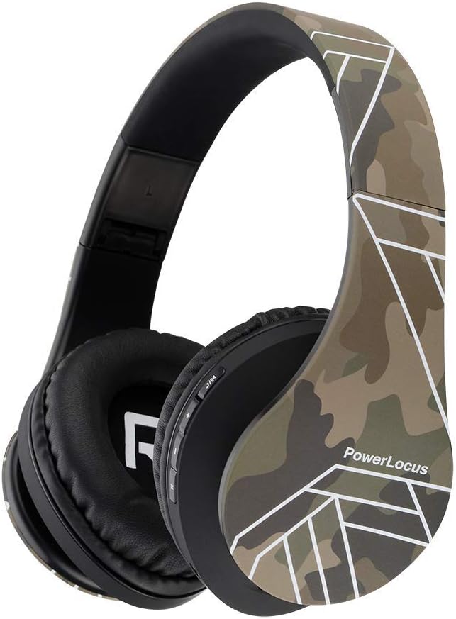 PowerLocus Bluetooth Over-Ear Headphones, Wireless Stereo Foldable Headphones Wireless and Wired Headsets with Built-in Mic, Micro SD/TF, FM for iPhone/Samsung/iPad/PC (Camo)