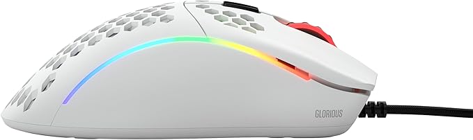 Glorious Model D- (Minus) Wired Gaming Mouse - 61g Superlight Honeycomb Design, RGB, Ergonomic, Pixart 3360 Sensor, Omron Switches, PTFE Feet, 6 Buttons - Matte White