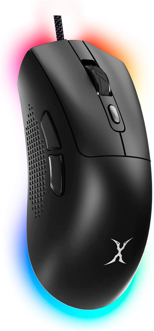 SM-91 Wired Gaming Mouse for PC Laptop, 60g Lightweight, Ergonomic Design, 7200 DPI, 7 Programmable Buttons and RGB Lighting, Anti-Slip Grip, 6ft (1.8m) Braided Cable, Plug and Play