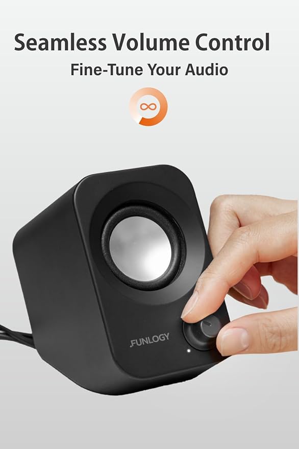 Speaker - 14W Stereo PC Speakers, USB Powered, Compact Size with 30° Tilt Design, Volume Dial Control, for Desktop, Laptop, Monitor, Gaming Consoles, Black